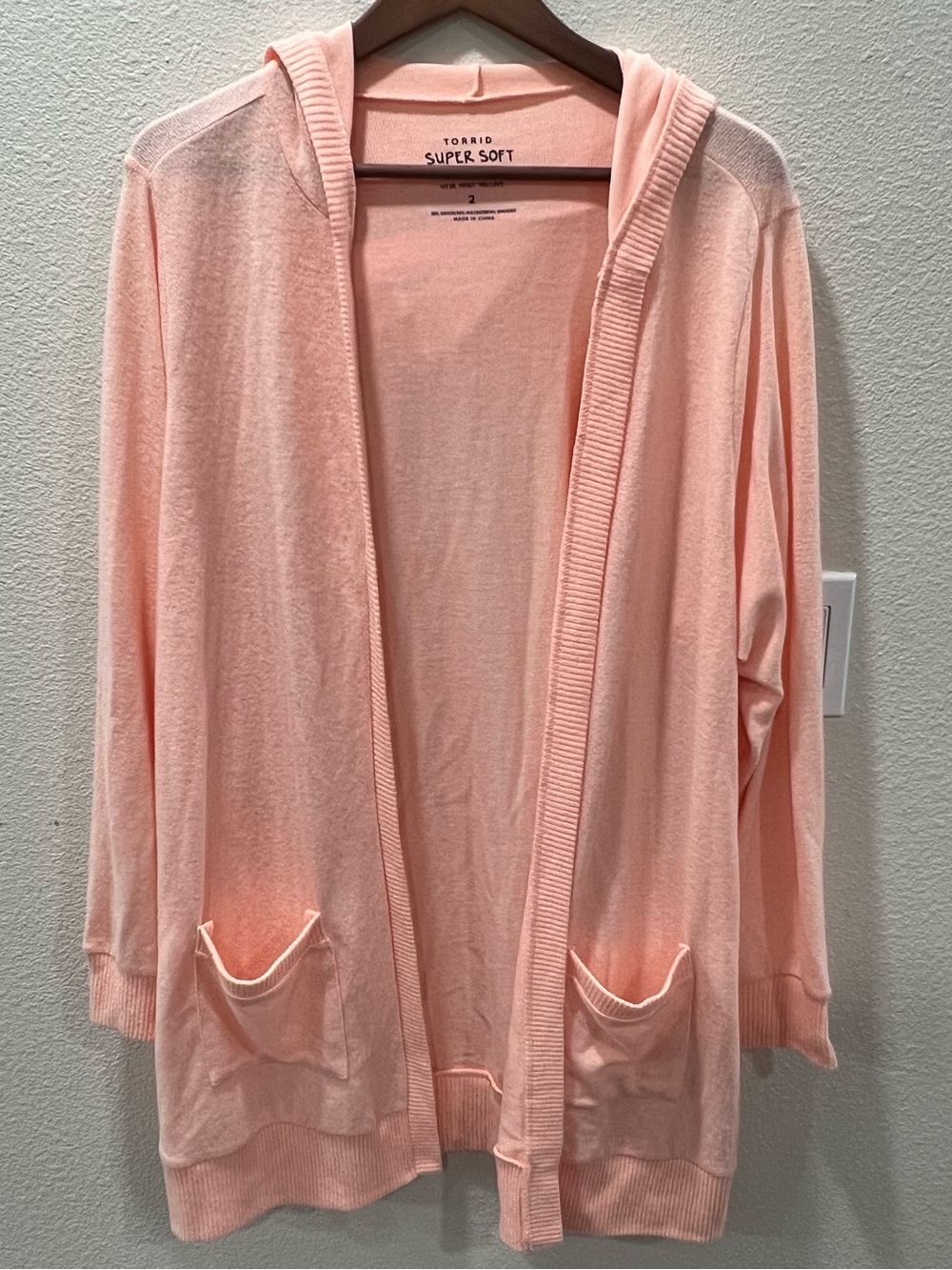 Torrid Super Soft Plush Light Peach Hooded Open Cardigan Cozy Comfy Women’s 2